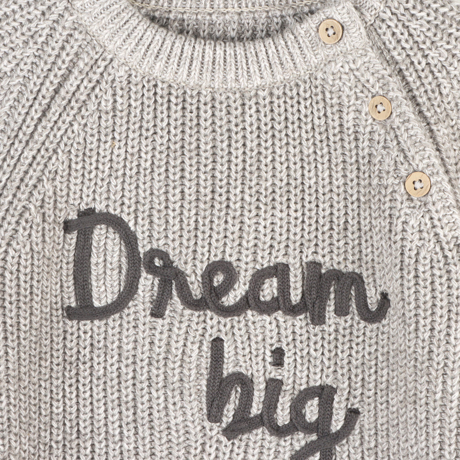 Dream Big Embroidered Chunky Knit Pullover - Grey