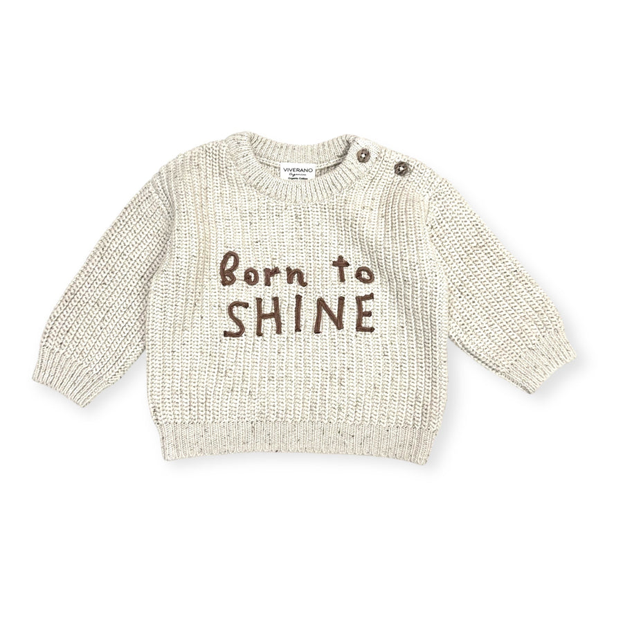 Born to Shine Embroidered Slouchy Pullover - Linen
