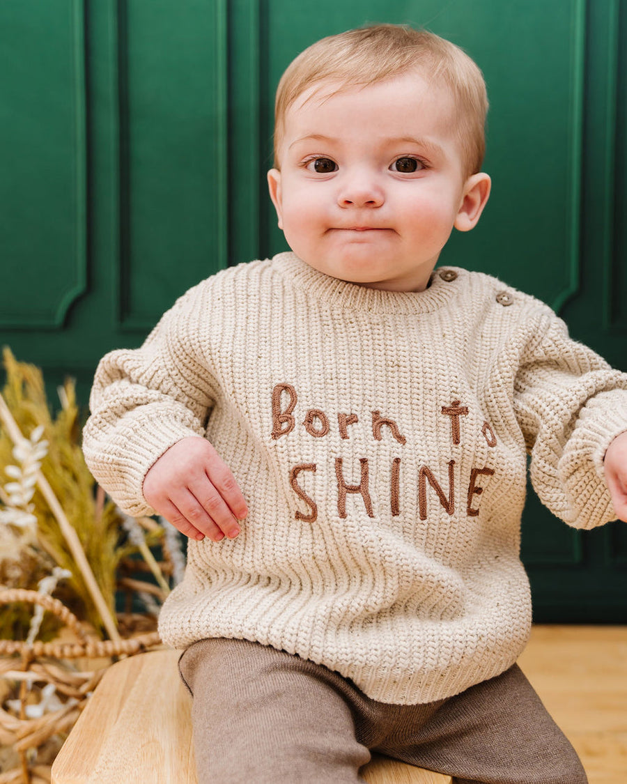 Born to Shine Embroidered Slouchy Pullover - Linen