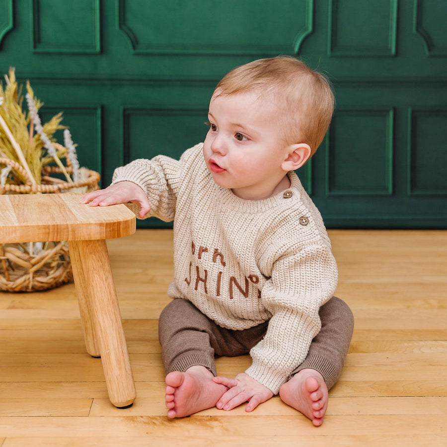 Born to Shine Embroidered Slouchy Pullover - Linen