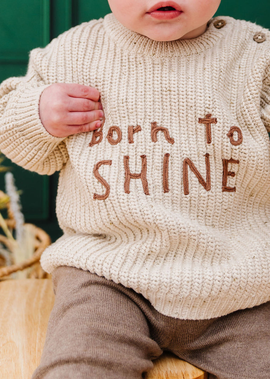 Born to Shine Embroidered Slouchy Pullover - Linen