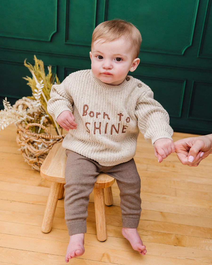 Born to Shine Embroidered Slouchy Pullover - Linen