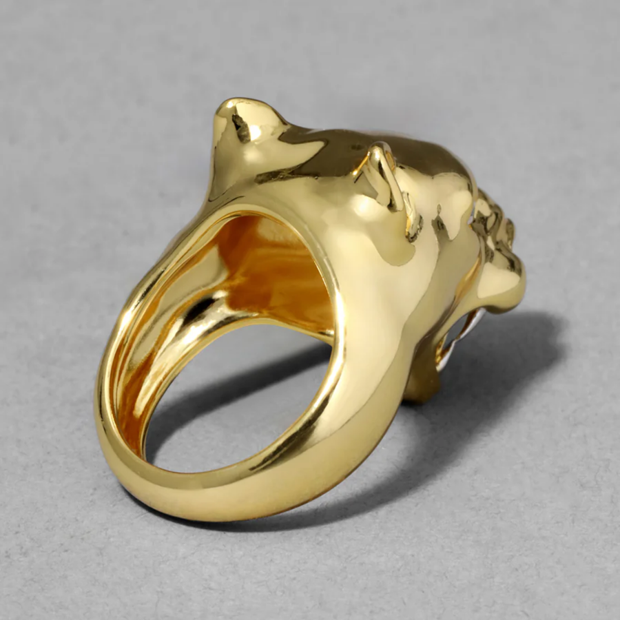 Gold Panther Visage Ring - Size 7