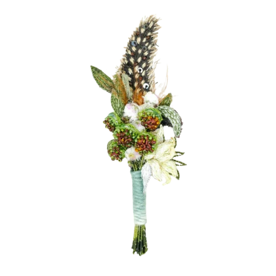 Spotted Feather Boutonniere Pin