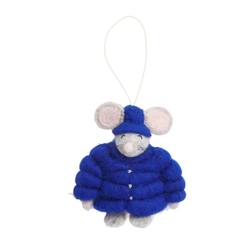 Felt Puffer Coat Mouse Ornament Dark Blue