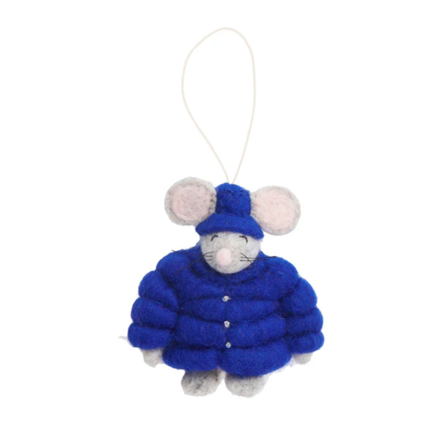Felt Puffer Coat Mouse Ornament Dark Blue