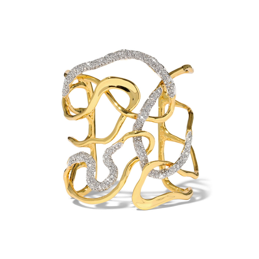 Solanales Gold Crystal Intertwined Cuff Bracelet