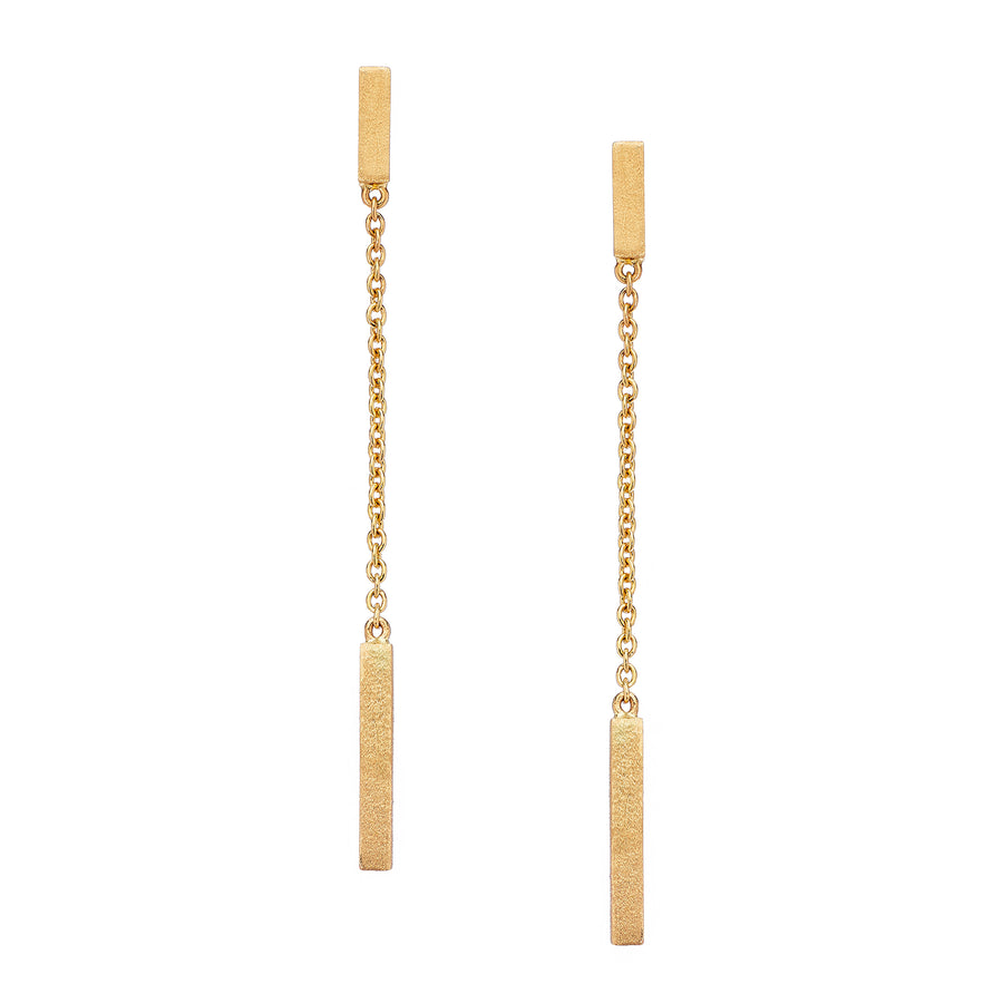 Barrel Linear Drop Earrings - 18K Yellow Gold