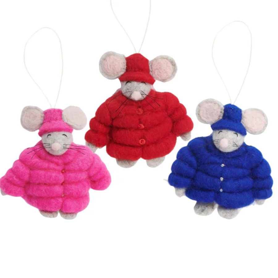 Felt Puffer Coat Mouse Ornament Dark Blue