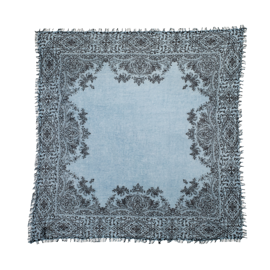 WHISPER CASHMERE PAISLEY NECKERCHIEF - MID-BLUE and BLACK
