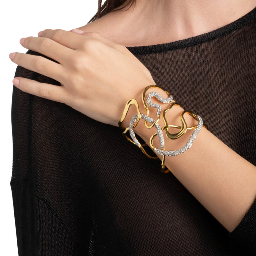 Solanales Gold Crystal Intertwined Cuff Bracelet