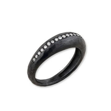 Oxidized Silver and diamond Boogie Line ring