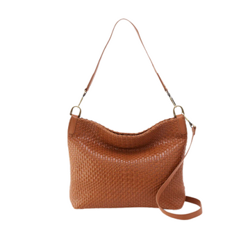 Leather Pier Wave Weave Shoulder Bag - Wheat