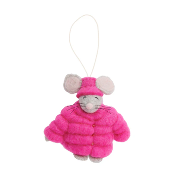Felt Puffer Coat Mouse Ornament Pink