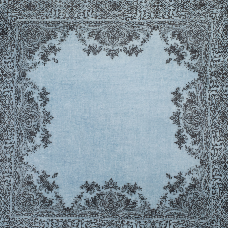 WHISPER CASHMERE PAISLEY NECKERCHIEF - MID-BLUE and BLACK