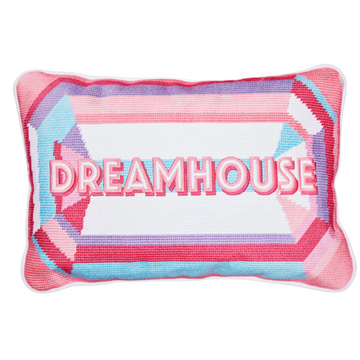 Dreamhouse Embroidered Needlepoint Pillow