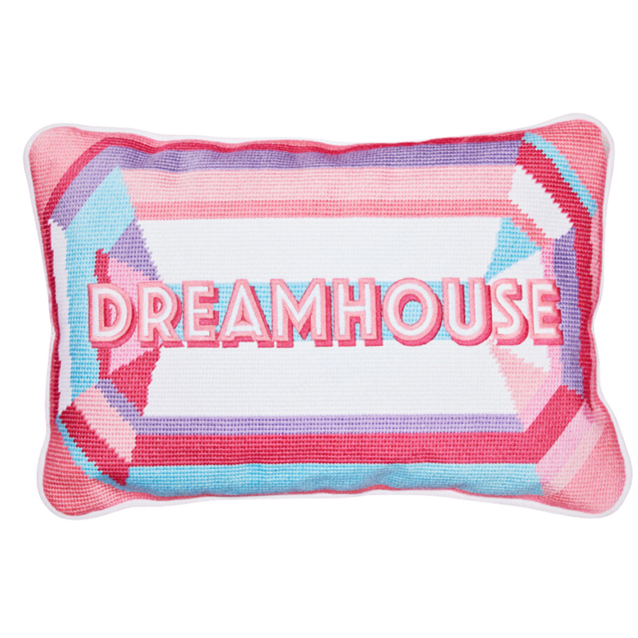 Dreamhouse Embroidered Needlepoint Pillow