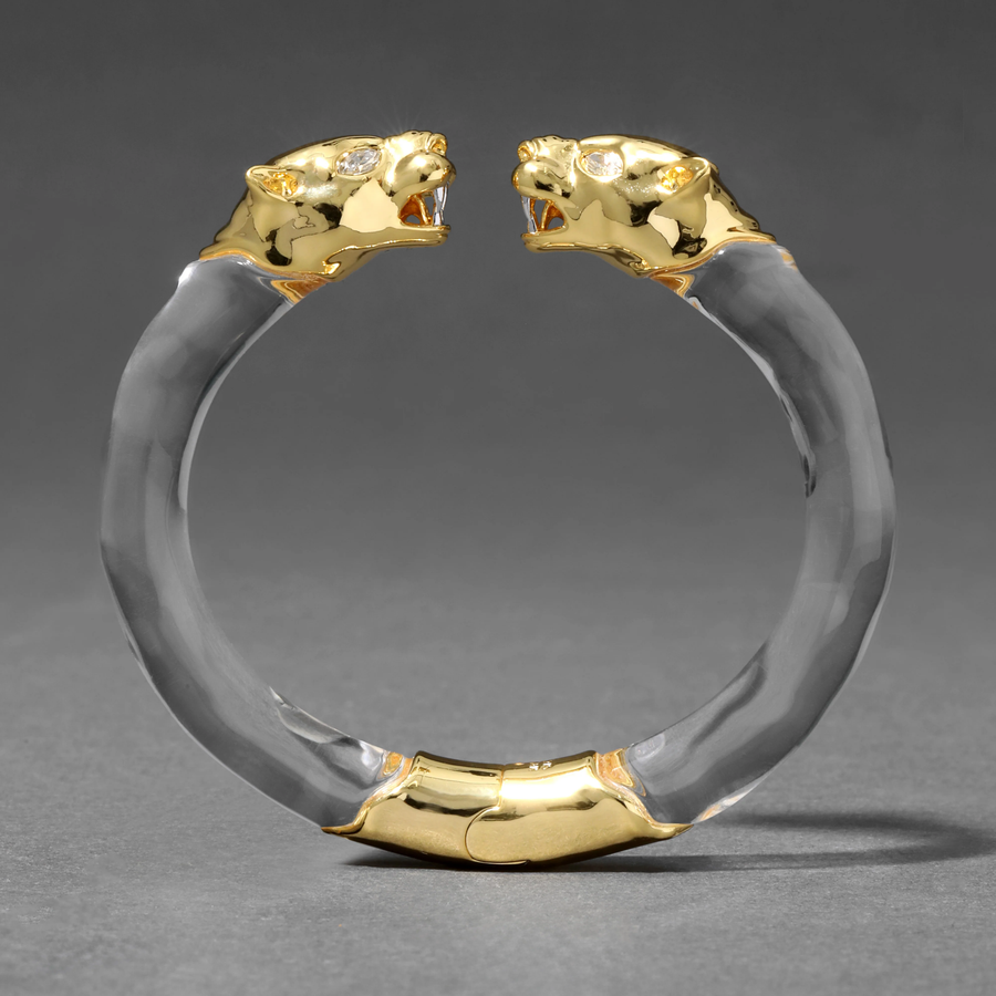 Panther Visage Lucite Hinge Cuff Bracelet
