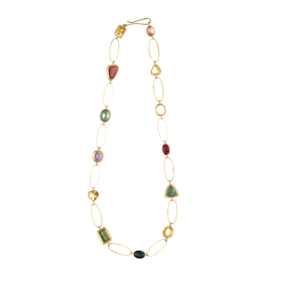 MIXED MULTI-STONE RAINBOW GEM NECKLACE - 22K GOLD