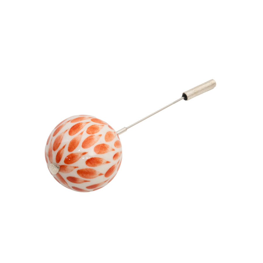 Tangerine Ceramic Hand Painted Sphere Pin - SS