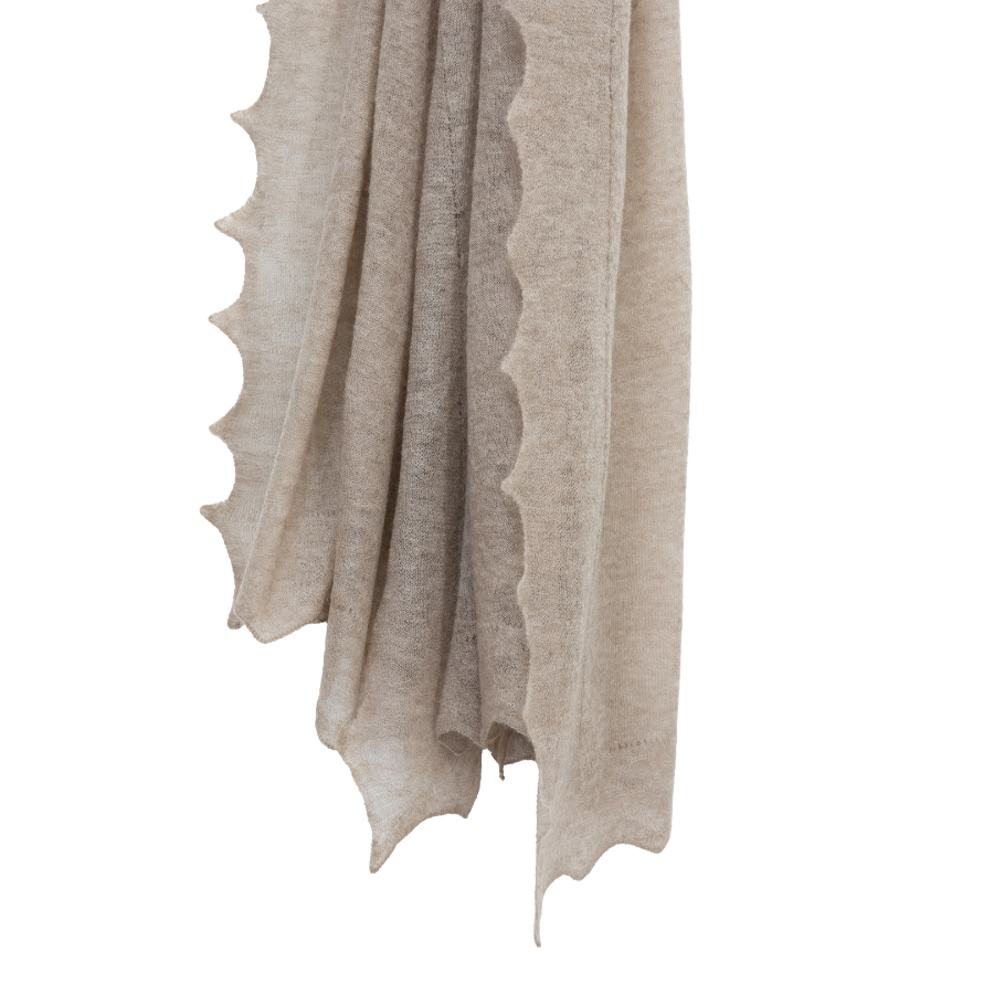 beige Luna Scallop Edge Cashmere Shawl