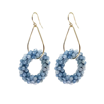 Beaded Gemstone Earrings - Gold Teardrops with Aquamarine Rings