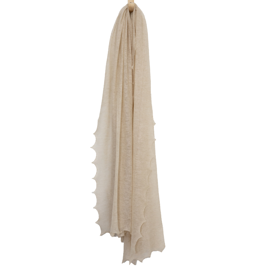 Cream Luna Scallop Edge Cashmere Shawl