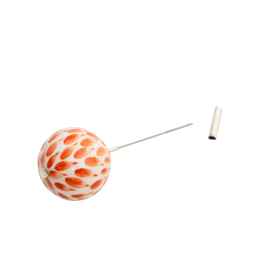 Tangerine Ceramic Hand Painted Sphere Pin - SS