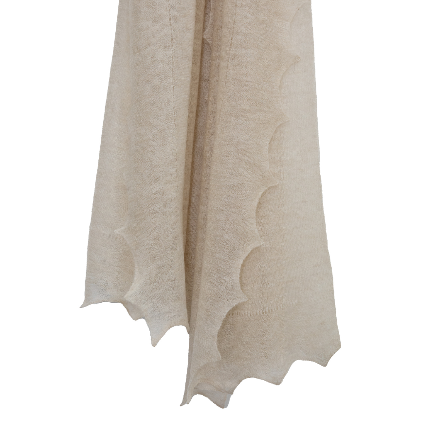 Cream Luna Scallop Edge Cashmere Shawl