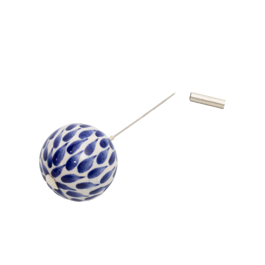 Cobalt Ceramic Hand Painted Sphere Pin - SS
