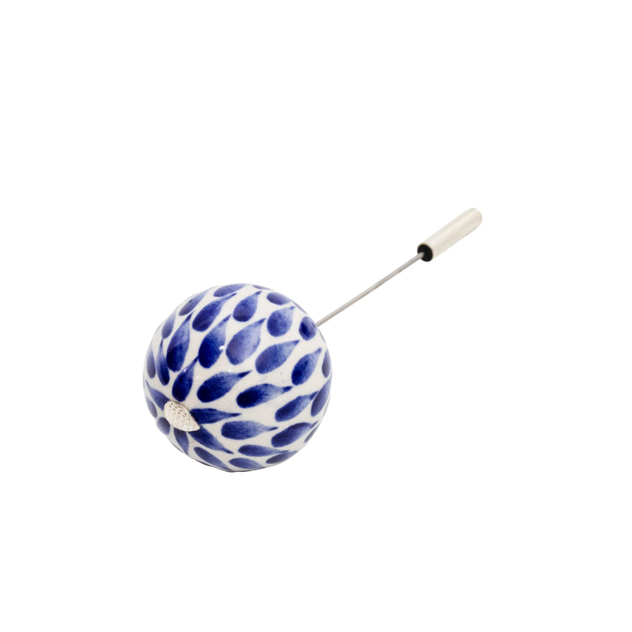 Cobalt Ceramic Hand Painted Sphere Pin - SS