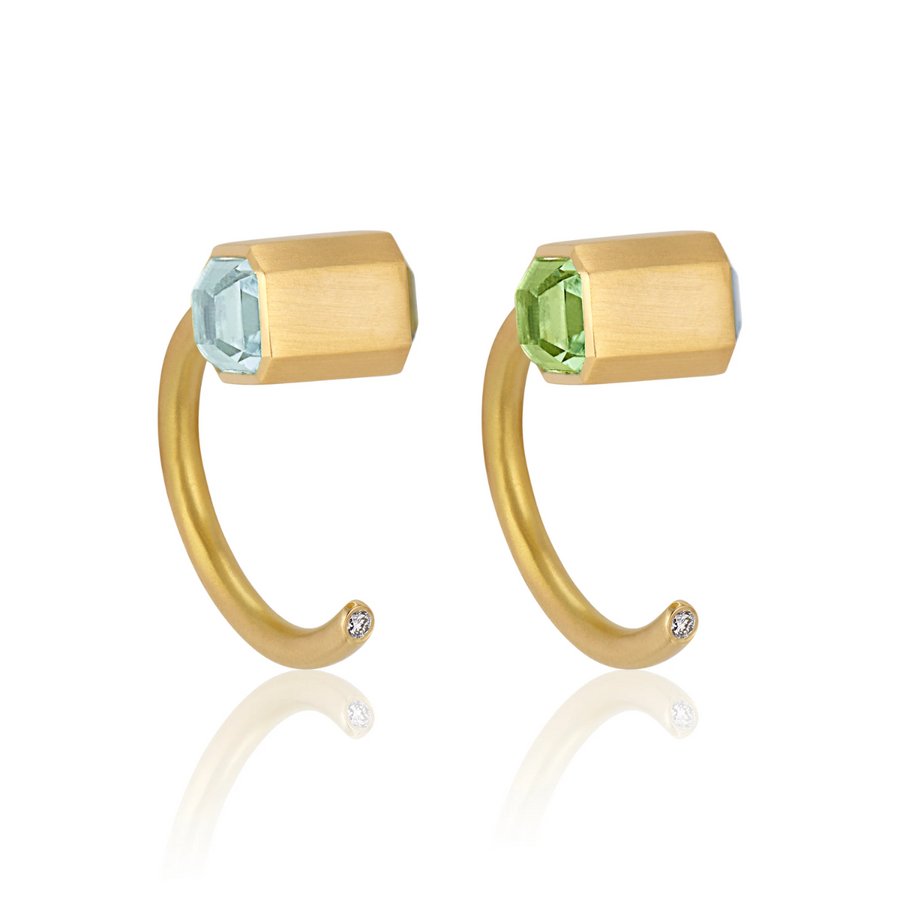 Thor(vi) Aquamarine and Peridot Medium Hammer Hoops