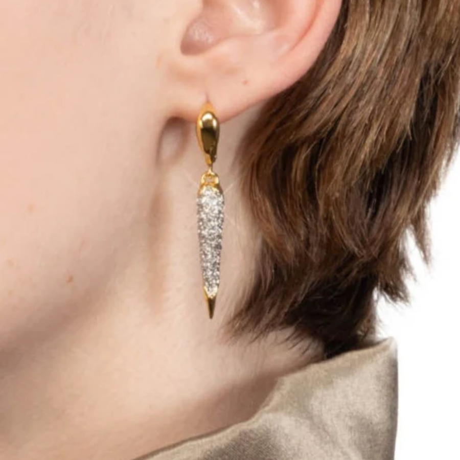 Solanales Gold Crystal Spear Leverback Earring
