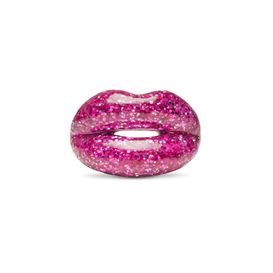 Hotlips Glitter Pink Ring- Size 8