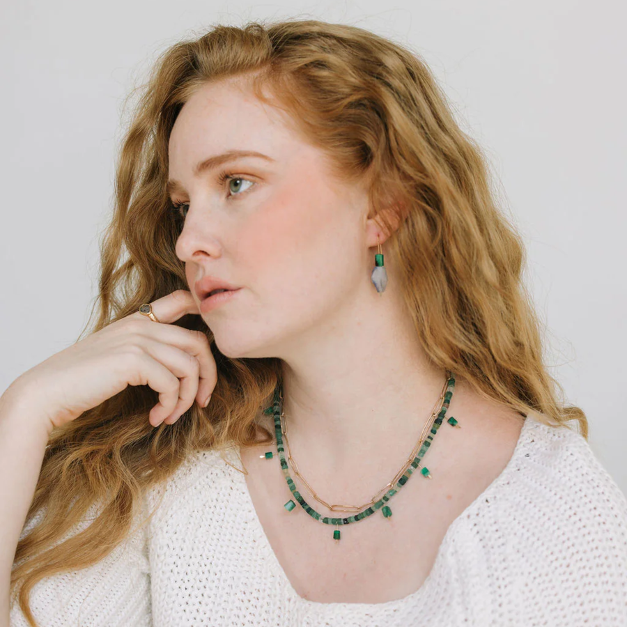 Emerald | Glass Station Necklace - 18