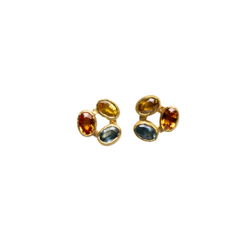 ROSE-CUT SAPPHIRE & GOLD CLUSTER STUD EARRINGS