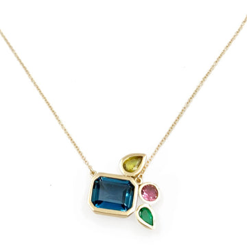 Sapphire, topaz and emerald necklace - 14K Yellow Gold