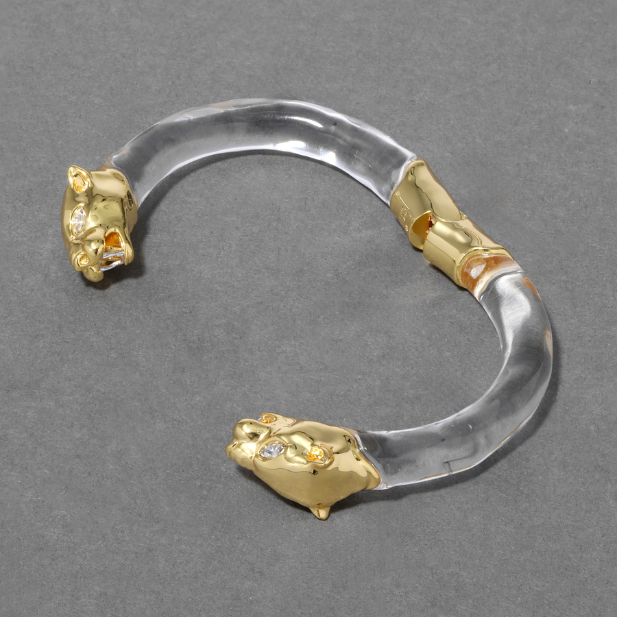 Panther Visage Lucite Hinge Cuff Bracelet