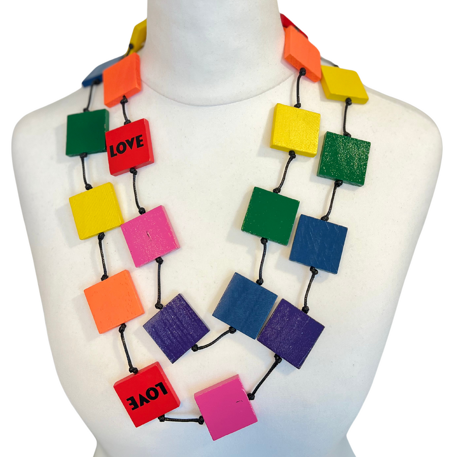 RECYCLED WOOD SQUARE NECKLACE - RAINBOW