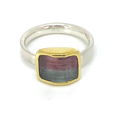 BICOLOR TOURMALINE  18Kt/Silver Ring- Size 7