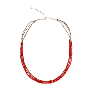 3 STRAND DEEP RED CORAL necklace