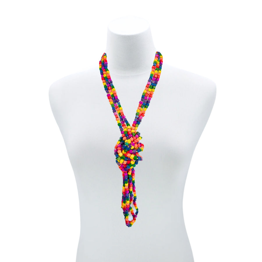 3 STRAND NEXT PASHMINA NECKLACE WOODEN BEADS - RAINBOW MOSAIC