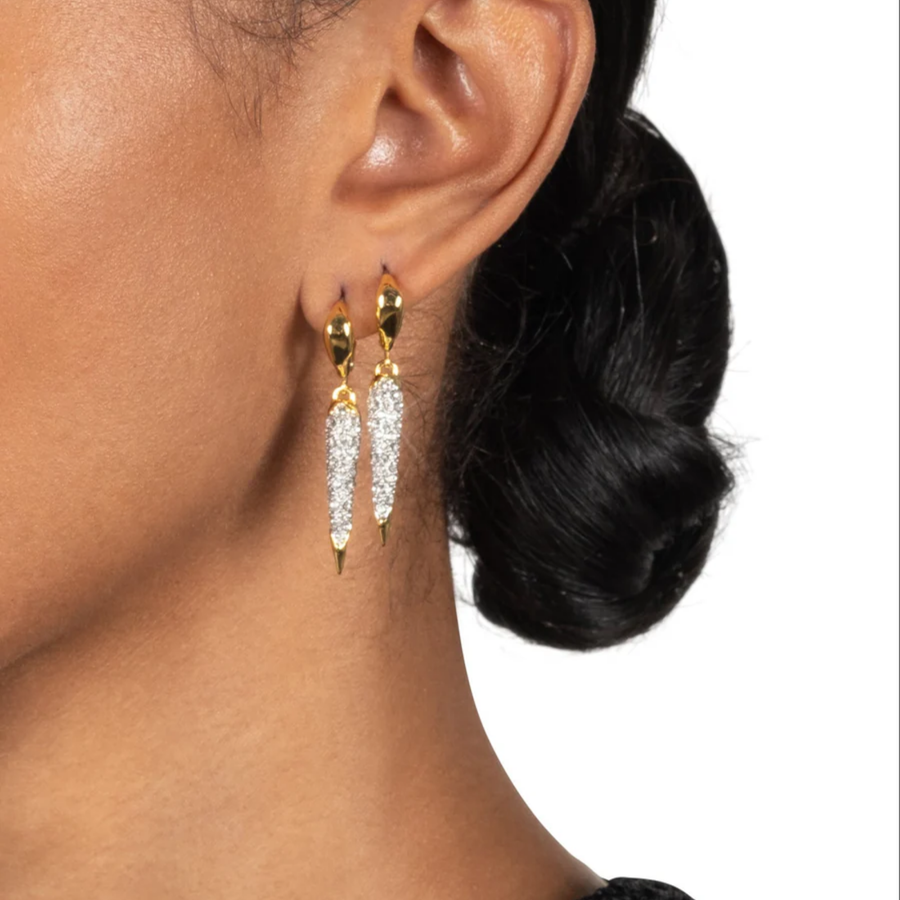 Solanales Gold Crystal Spear Leverback Earring