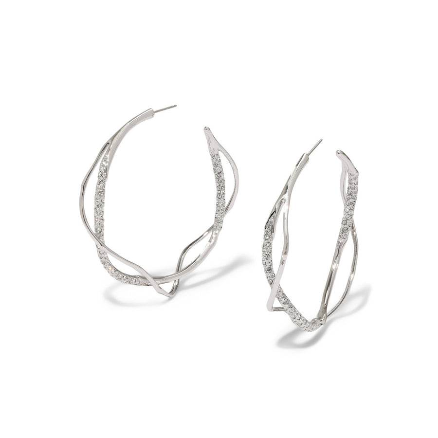 Intertwined Two Tone Pave Hoop Earring - Silver