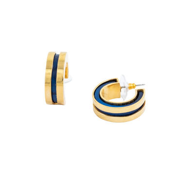 ANGA INLAY HOOP EARRINGS- Navy