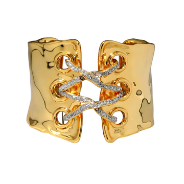 Solanales Gold Crystal Lace Up Cuff Bracelet