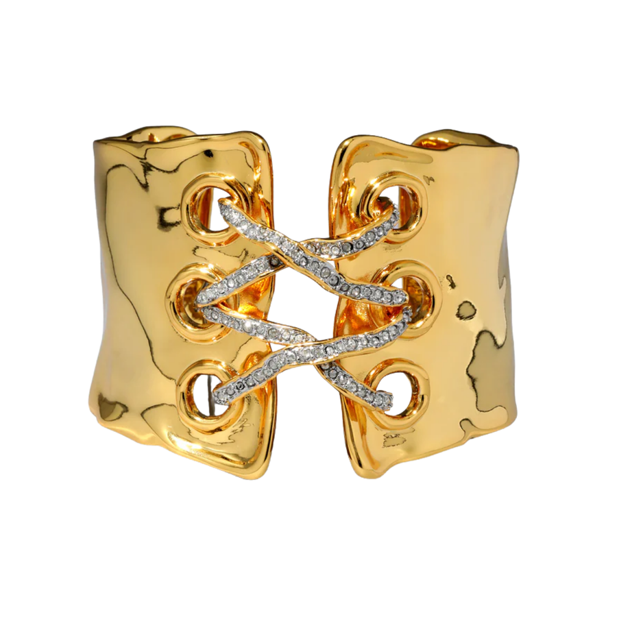 Solanales Gold Crystal Lace Up Cuff Bracelet