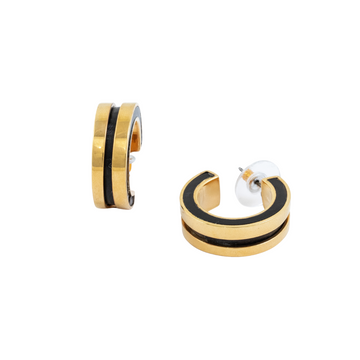 ANGA INLAY HOOP EARRINGS - BLACK