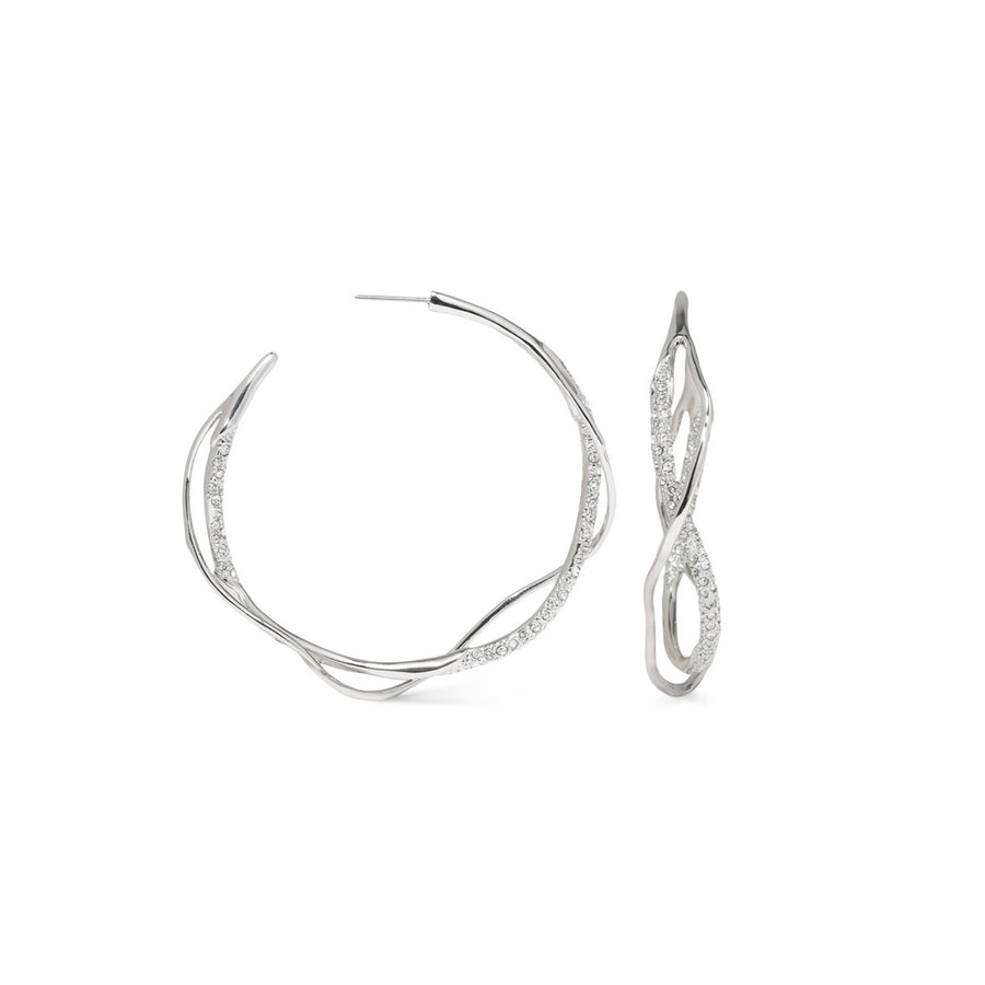 Intertwined Two Tone Pave Hoop Earring - Silver