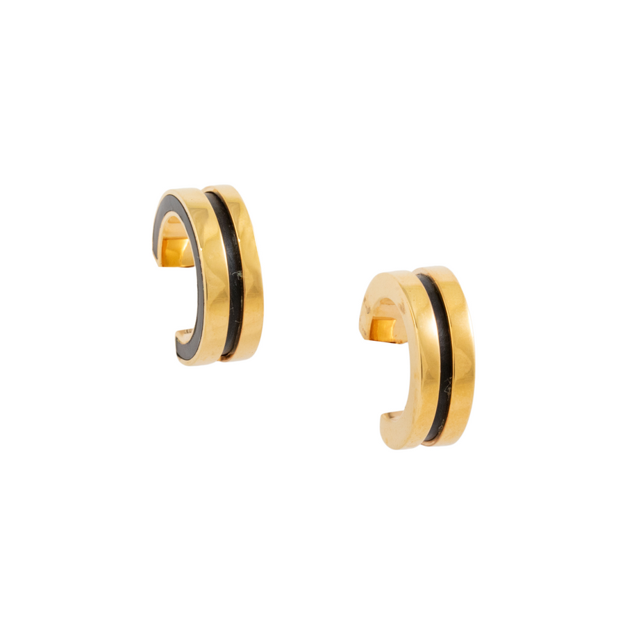 ANGA INLAY HOOP EARRINGS - BLACK
